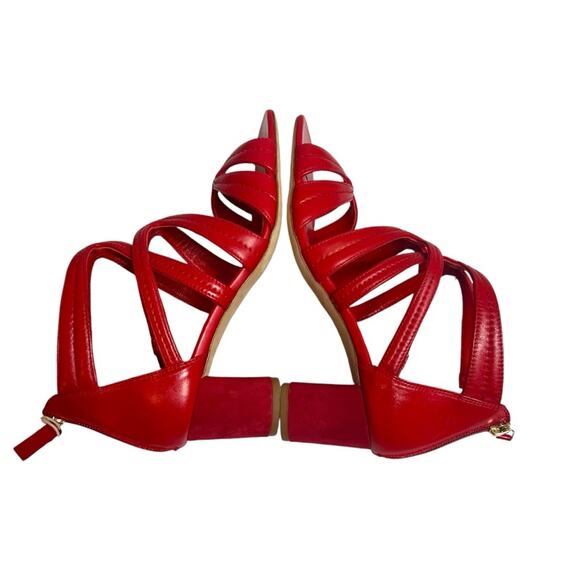 Sandro Aliza Suede-Trimmed Leather Sandals Sz 38 red - Picture 4 of 6